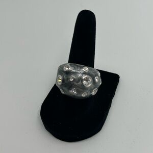 Lia Sophia PANACHE Gray Swirled Resin & Crystals Ring  Size 8